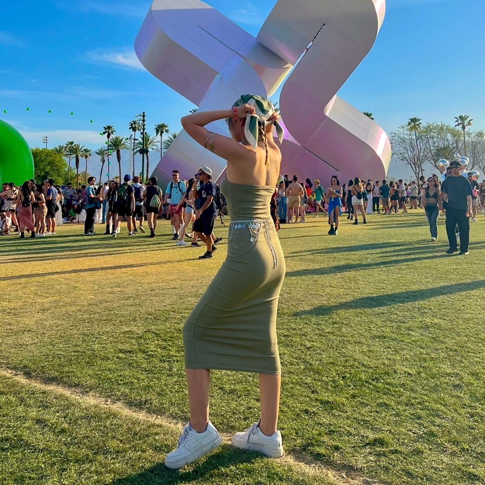 Zara Olive Green Bodycon Midi Dress